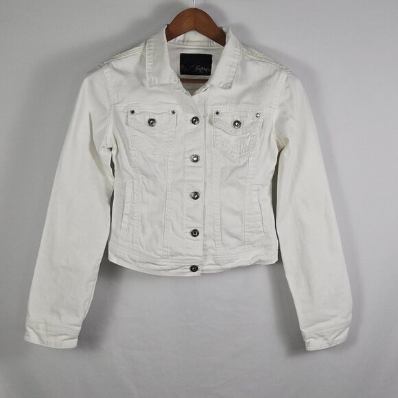 Daytrip White Jean Jacket Womens Size M Lace Back Embellished Boho Streetwear - Picture 1 of 12